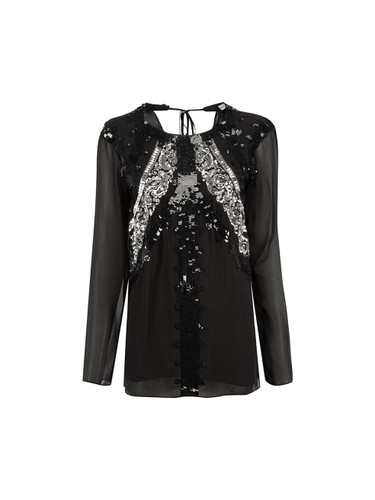Altuzarra Black Silk Sequin Embellished Top