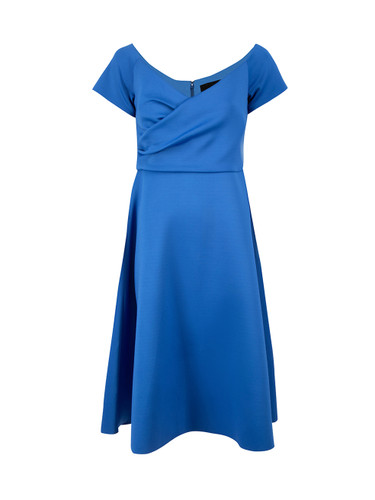 Saloni Blue V-Neck Midi Dress