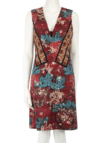 Burberry Burberry Prorsum Burgundy Floral Embroidered Dress