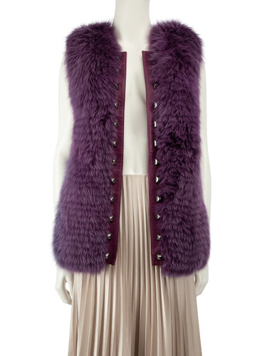 Philipp Plein Purple Fox Fur & Leather Embroidered Vest