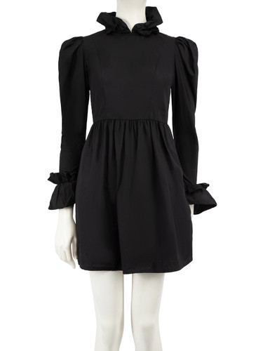 Batsheva Black Collar Ruffle Accent Mini Dress