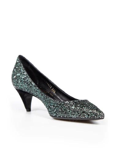 Saint Laurent Green Glitter Pumps