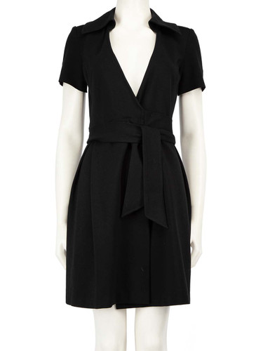 Diane Von Furstenberg Black Collar Belted Wrap Dress