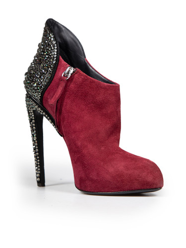 Giuseppe Zanotti Burgundy Suede Crystal Boots