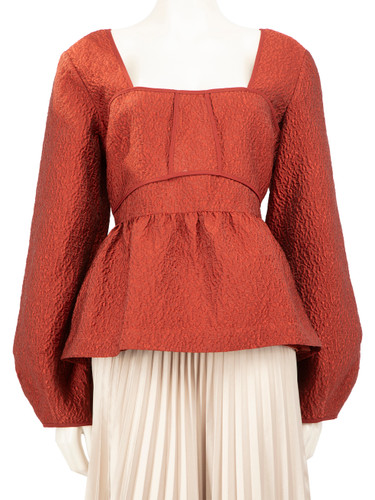 Jonathan Simkhai Red Jacquard Pattern Puff Sleeve Top