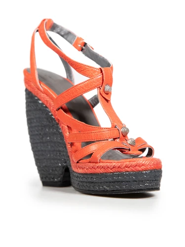 Balenciaga Orange Leather Wedge Sandals