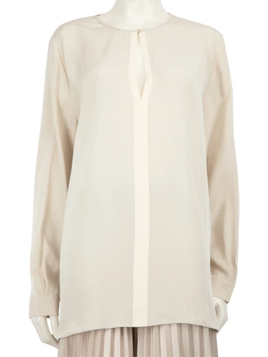 Loro Piana Cream Long Sleeve Silk Blouse