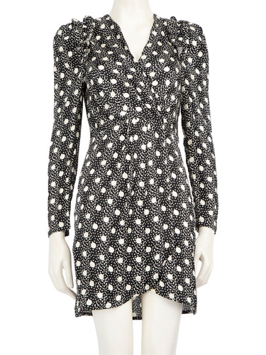 Sandro Black Polkadot Ruffle Trim Dress