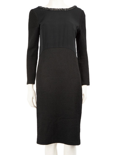 Maje Black Faux Leather Trim Long Sleeve Dress