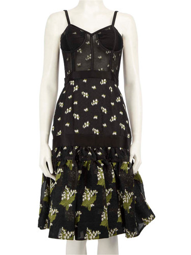 Alexander McQueen 2016 Embroidered Peplum-Hem Bustier Dress
