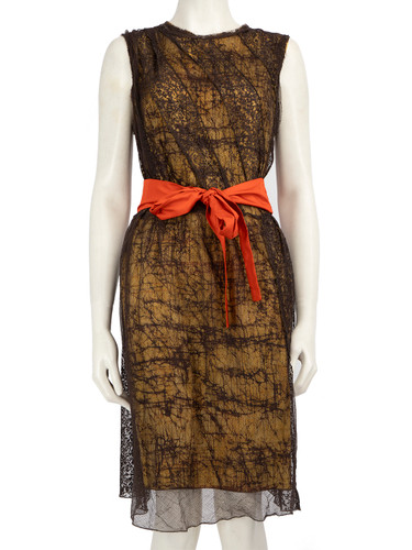 Bottega Veneta Brown Lace Belted Dress