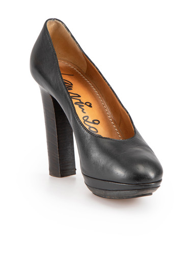 Lanvin Black Leather Platform Almond Toe Pumps