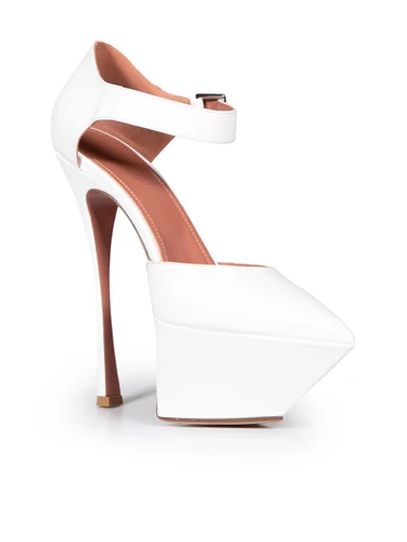 Amina Muaddi White Patent Yigit Platform Heels