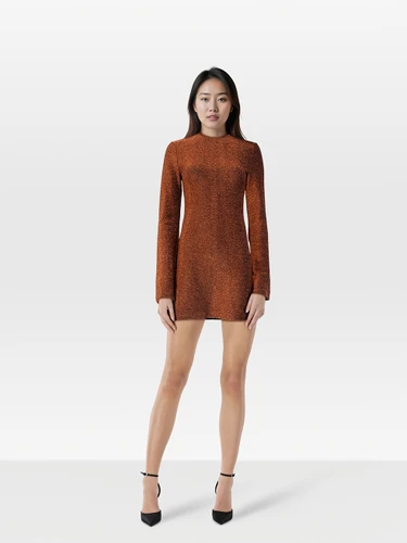 Johanna Ortiz Orange Metallic Long Sleeve Dress