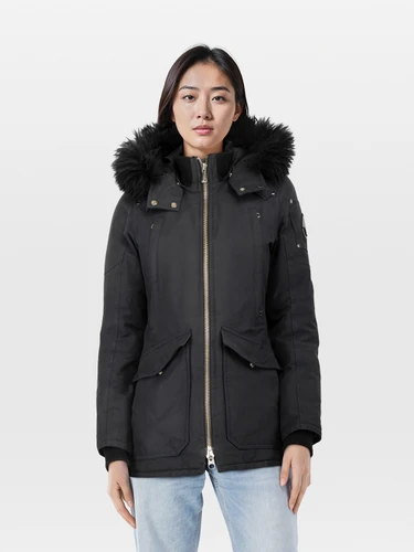 Moose Knuckles Navy Hooded Down Coat