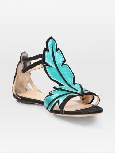 Charlotte Olympia Turquoise Leaf Leather Sandals