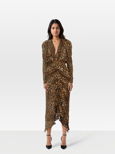 Ronny Kobo Leopard Print Ruched Midi Dress Ronny Kobo Leopard Print Ruched Midi Dress
