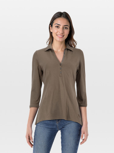 Burberry Brown Mid Length Sleeve Polo Top Burberry Brown Mid Length Sleeve Polo Top