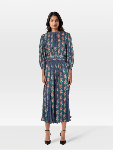 Diane Freis Maxi Floral Print Long Sleeve Dress