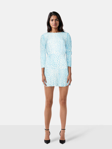 Rixo Blue & White Polkadot Low Cut Dress