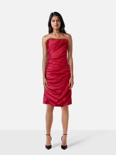 Vera Wang Vera Wang Lavender Label Red Silk Ruched Strapless Dress Vera Wang Vera Wang Lavender Label Red Silk Ruched Strapless Dress
