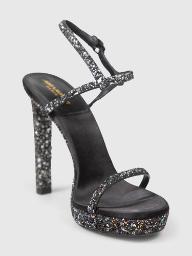Saint Laurent Black Glitter High Heel Sandals