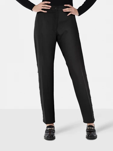 Dolce & Gabbana Black Wool Lace Trim Trousers Dolce & Gabbana Black Wool Lace Trim Trousers