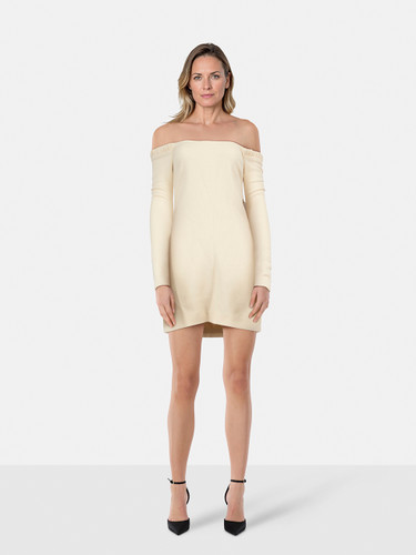 Khaite Ecru Wool Mini Off Shoulder Dress