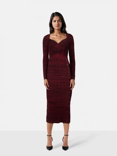 Self-Portrait Burgundy Ribbed Knit Midi Dress