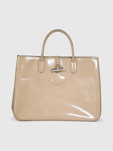 Longchamp Beige Patent Leather Roseau Tote