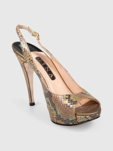 Gina Python Leather Slingback Sandals Gina Python Leather Slingback Sandals