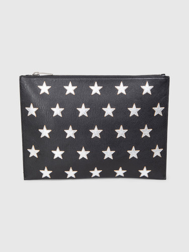 Saint Laurent Black Leather Star Clutch Bag