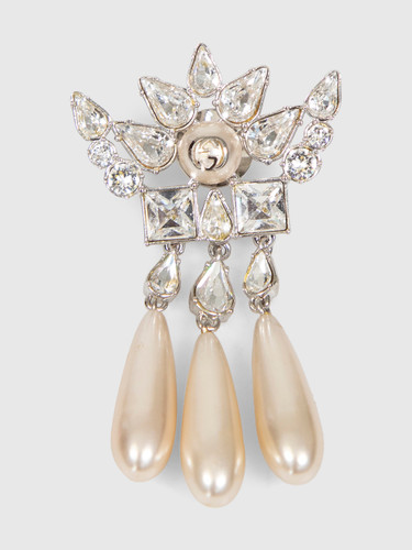 Gucci Crystal & Faux Pearl Brooch