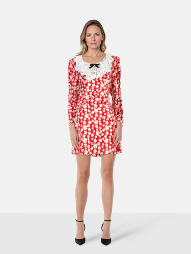 Miu Miu Red Silk Floral Mini Dress