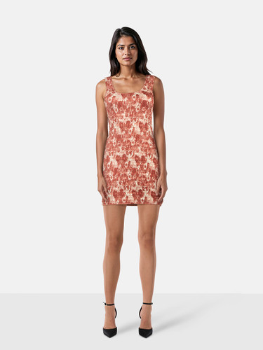 Ganni Brown & Ecru Floral Ruched Dress