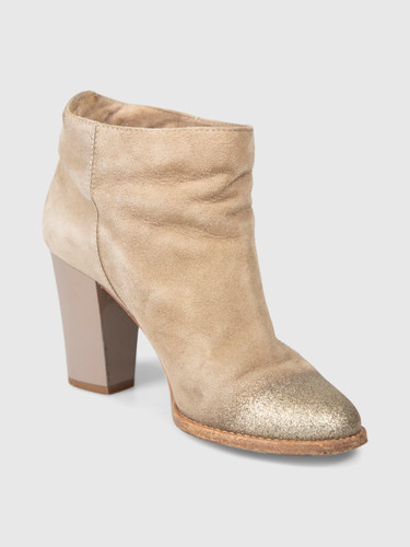 Jimmy Choo Beige Suede & Gold Cap Toe Boots Jimmy Choo Beige Suede & Gold Cap Toe Boots