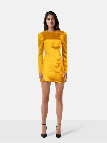 House Of Harlow 1960 Gold Mini Long Sleeve Dress