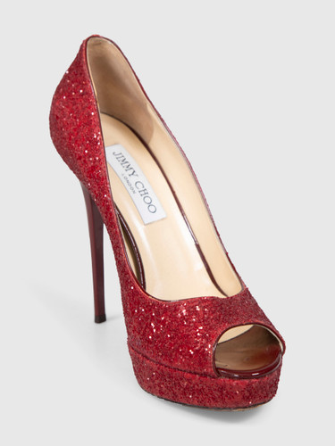 Jimmy Choo Red Glitter Platform Heels