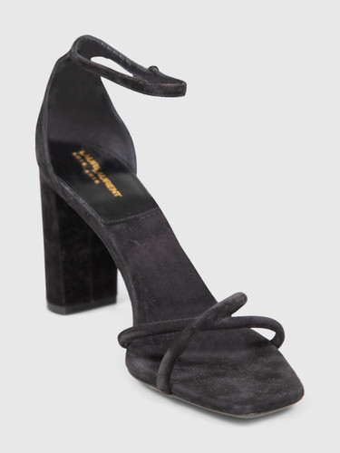 Saint Laurent Black Suede Block Heel Sandals