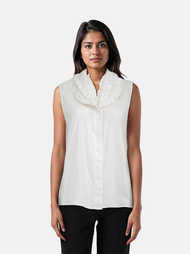 Givenchy White Sleeveless Ruffle Blouse