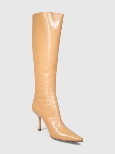 Jimmy Choo Beige Camel Leather Peony Heeled Boots