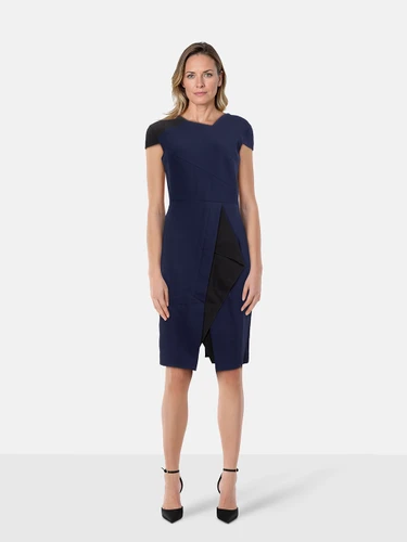Roland Mouret Navy Wool Knee Length Dress