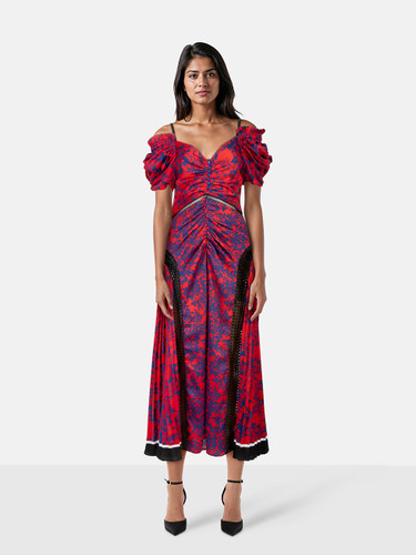 Self-Portrait Floral Cold Shoulder Midi Dress