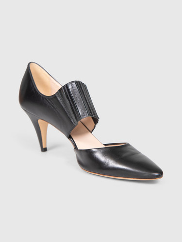 Tod's Black Leather Elastic Strap Heels