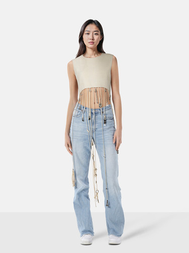 Chloé Ecru Silk Fringed Crop Top