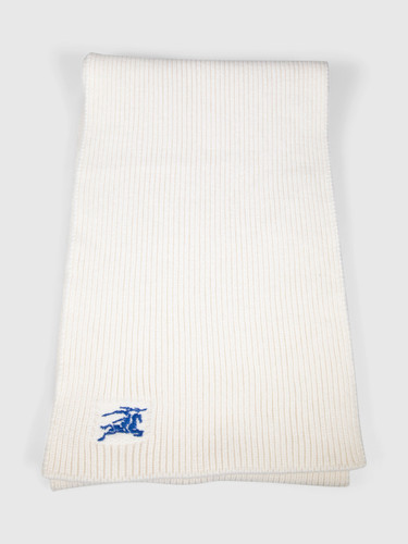Burberry White Cashmere Knit Scarf