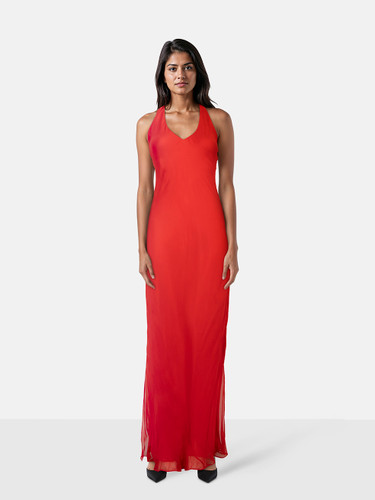 Silvia Tcherassi Red Silk Halterneck Maxi Dress