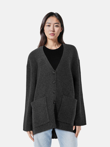 Totême Grey Ribbed Wool Cardigan