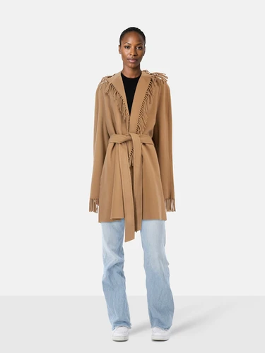 Balenciaga Brown Wool Fringed Hooded Jacket