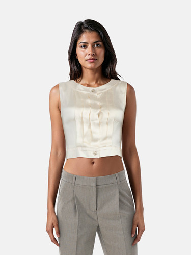 Chanel Ecru Silk Pleated Vest